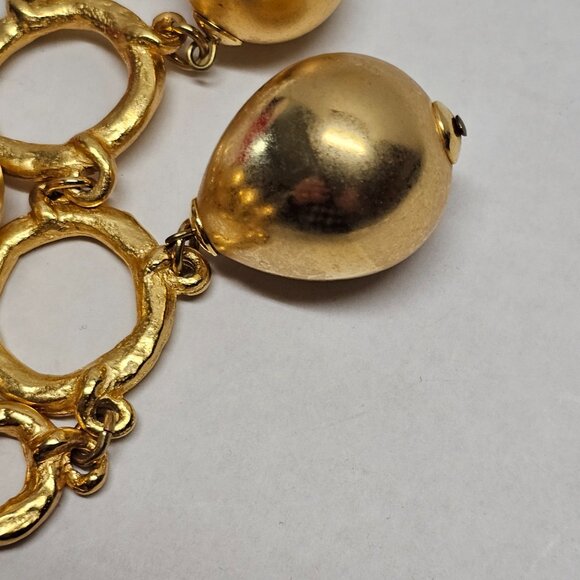 Signed POGGI Paris French Coutre Gold Tone Statement Necklace Pear Ball Drop - Picture 5 of 14